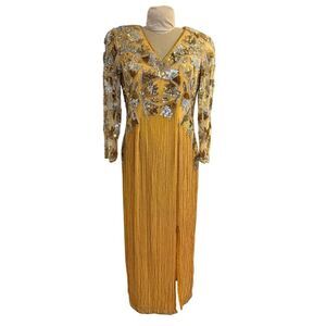 Sequins Originals Formal Gown Occasion Event Cut Out Back Ling Sleeves Sz. 12